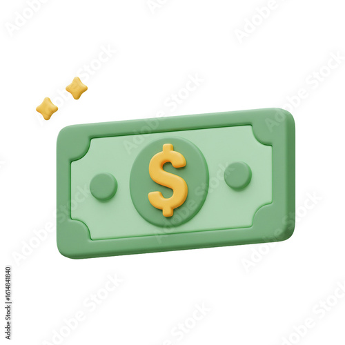 A 3D rendered illustration of a single dollar bill, isolated on white.