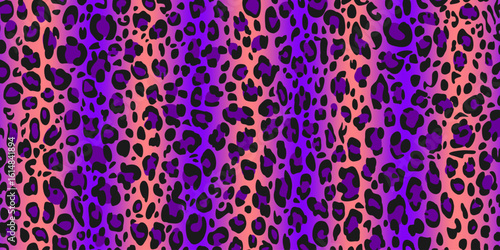 Purple leopard y2k animal print pattern with black spots on purple gradient background - trendy nostalgic texture for fashion design, digital wallpaper, textile printing and retro aesthetic projects.