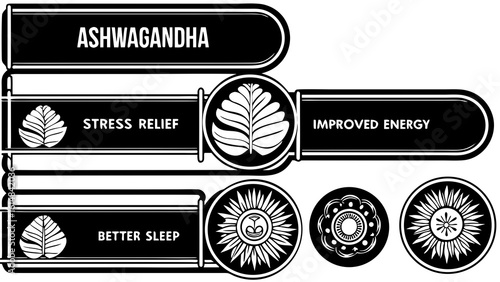 Illustration showing ashwagandha benefits including stress relief improved energy and better sleep remedy