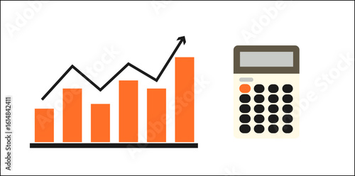 financial planning, rising bar chart and calculator icon vector representing budgeting, accounting, investment analysis and business performance tracking

