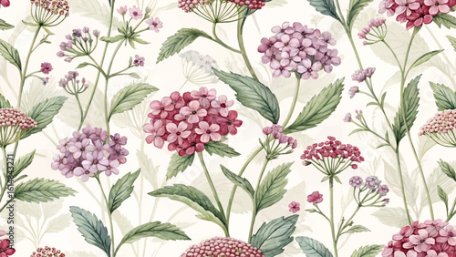 Seamless floral pattern. High resolution Verbena flower pattern. Watercolor style. Designed for printing on fabric, curtains or wallpaper.