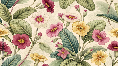 Seamless floral pattern. High resolution Primula flower pattern. Designed for printing on fabric or wallpaper.