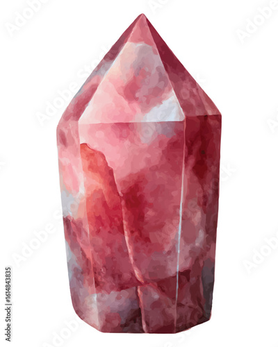 Watercolor rose quartz crystal point isolated on white background gemstone mineral