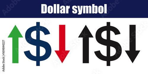 Dollar symbol with up and down arrows indicating financial trends