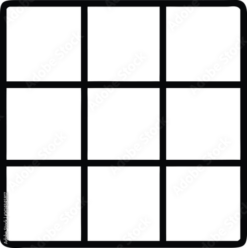 Black outline of a 3x3 grid on a white background matrix