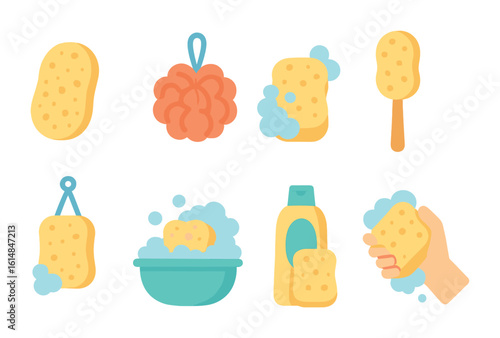 Colorful Bath Sponge Icons. Flat vector mini-illustrations bath sponge in colors children's illustrations: