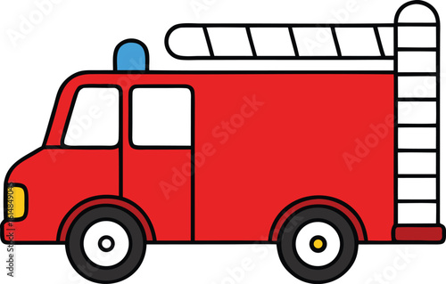 fire truck with ladder vector illustration on transparent background