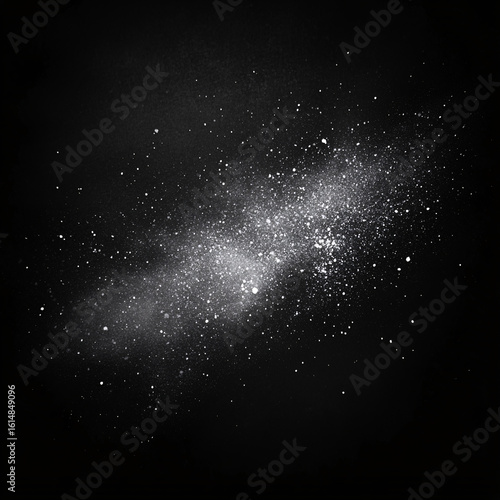 Abstract White Dust or Powder Explosion on Black Background with Sparkling Light Particles

