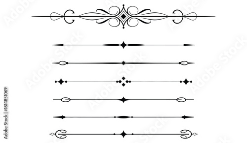 Set of 8 elegant horizontal ornamental dividers with vintage swirls, lines, and flourishes for formal invitations, documents, or design accents