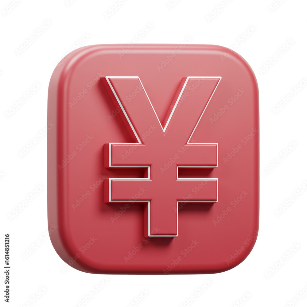 Fototapeta premium A three-dimensional rendering of a currency symbol presented in a rounded square shape with a textured .