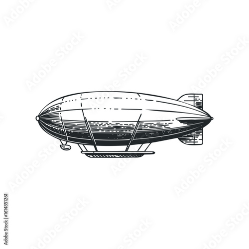 Airship Sketch of a Vintage Dirigible Isolated on White Background. Hand drawn vector illustration