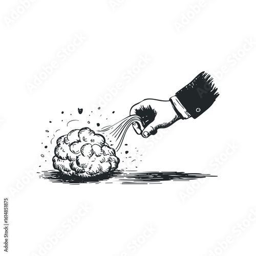 Hand Dusting Cloud Sketch Graphic for Visual Cleaning Metaphor. Hand drawn vector illustration