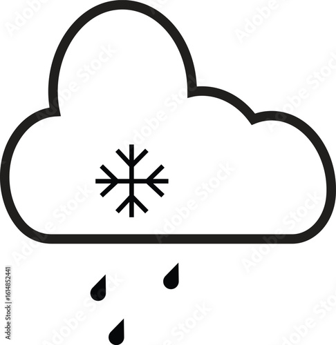 Cloud with small snowflake icon representing light snowfall or chilly weather symbol with transparent background