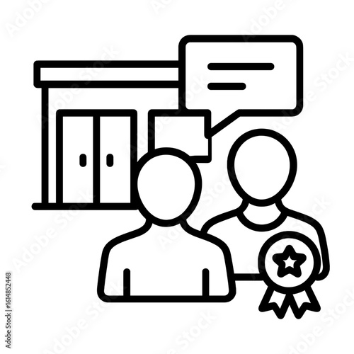 Personal consultations with two individuals in front of an office building  