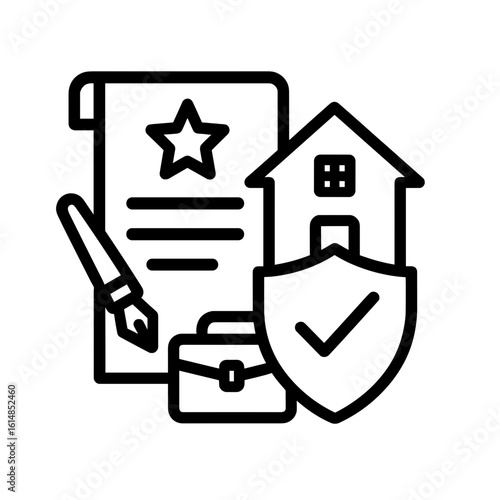 Inheritance documentation and property ownership confirmation icon with legal approval symbol