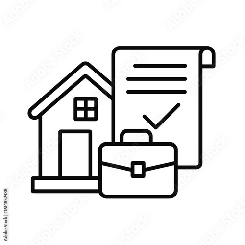 Legal services for real estate with house, briefcase, and document  