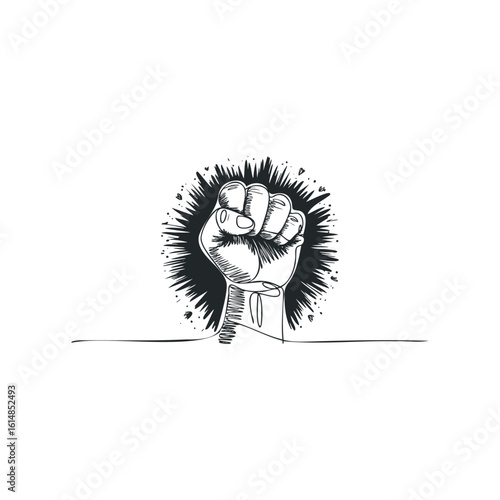 Raised fist design for demonstration against violence and injustice. Hand drawn vector illustration