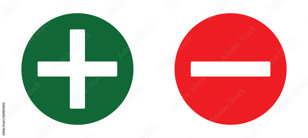 Fototapeta premium plus and minus circular element icon vector illustration. green plus and red minus icon. add and remove round button icons. positive and negative sign symbol. pros and cons icon. transparent PNG