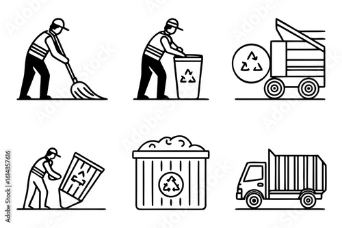 Sanitation Worker and Recycling Truck Icons.
