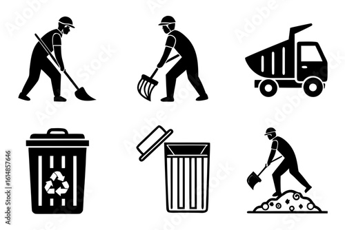 Sanitation Workers and Waste Management Icons.