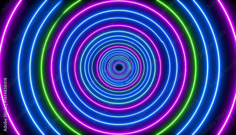 Obraz premium Vibrant neon circles converging to a central point