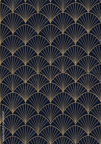 Art deco pattern background with golden fan ornament minimal geometric design
