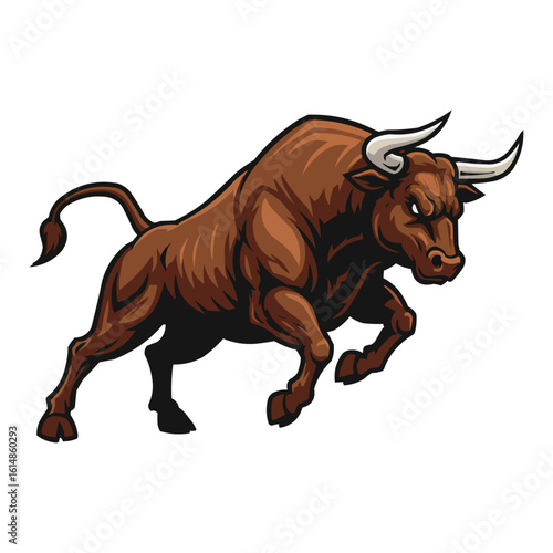 Raging Bull Powerful Brown Taurus Charging Forward