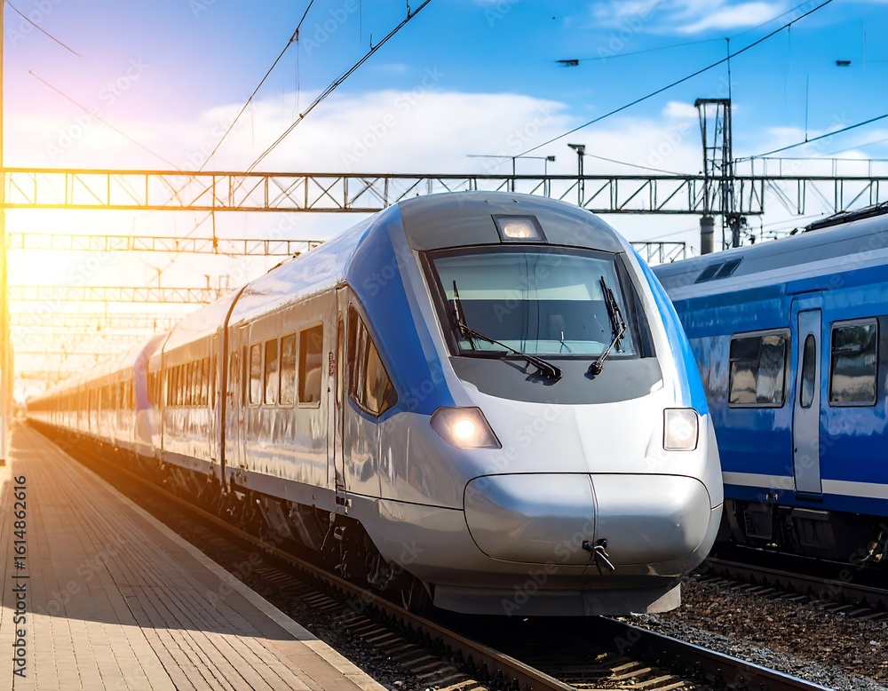 Fototapeta premium Modern train at sunny station