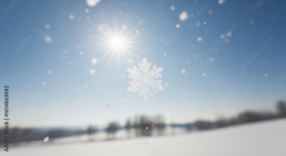 custom made wallpaper toronto digitalSnowflake drifting through a bright winter sky with sunlight glimmering over a snowy landscape