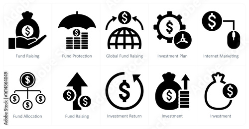 A set of 10 mix icons as fundraising, fund protection, global fundraising