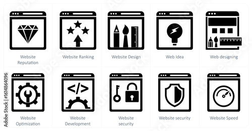 A set of 10 mix icons as website reputation, website ranking, website design