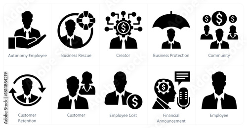 A set of 10 mix icons as autonomy employee, business rescue, creator