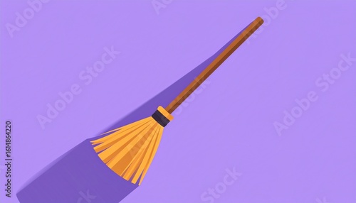 Witch's Broomstick on Purple Background with Shadow