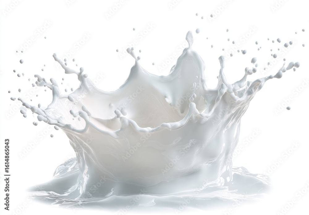 A crown-shaped splash of white liquid against a white background A crown-shaped splash of white liquid against a white background