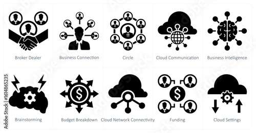 A set of 10 mix icons as broker dealer, business connection, circle