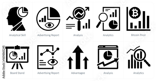 A set of 10 mix icons as analytical skill, advertising report, analysis