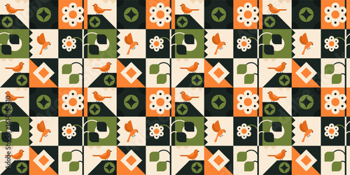 Geometric Birds and Floral Tiles