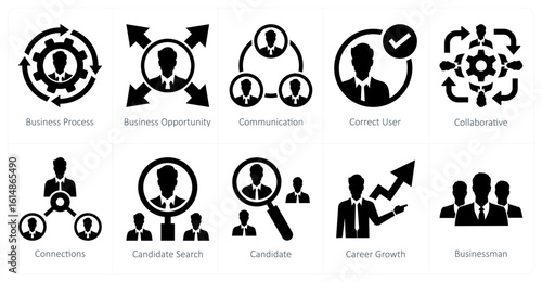A set of 10 mix icons as business process, business opportunity, communication