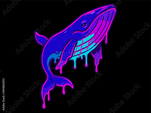 Neon Dripping Whale Illustration  Ocean Creature Artwork
