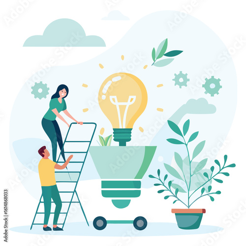 Teamwork Cultivating Bright Ideas A Collaborative Effort for Innovation and Growth with Sustainable Solutions Portrayed Creatively