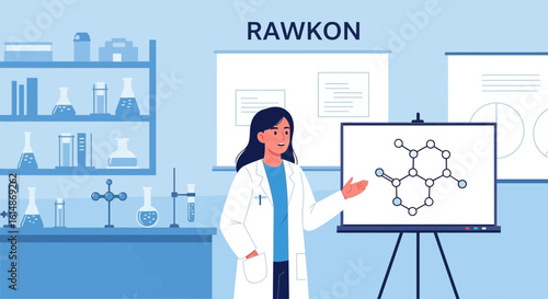 Cuadro en lienzo Female Scientist Explains Molecular Structure In Laboratory Presentation