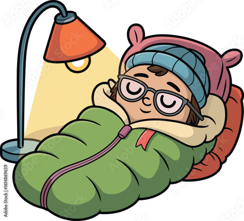 Sleeping Bag Cartoon Illustration Cozy Camping Adventure for Kids