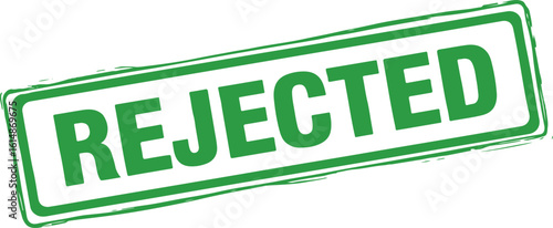 A green, grunge-style 'Rejected' rubber stamp graphic. This vector is ideal for marking denied applications, official documents, failed quality control tests, or as a web icon for unsuccessful submiss