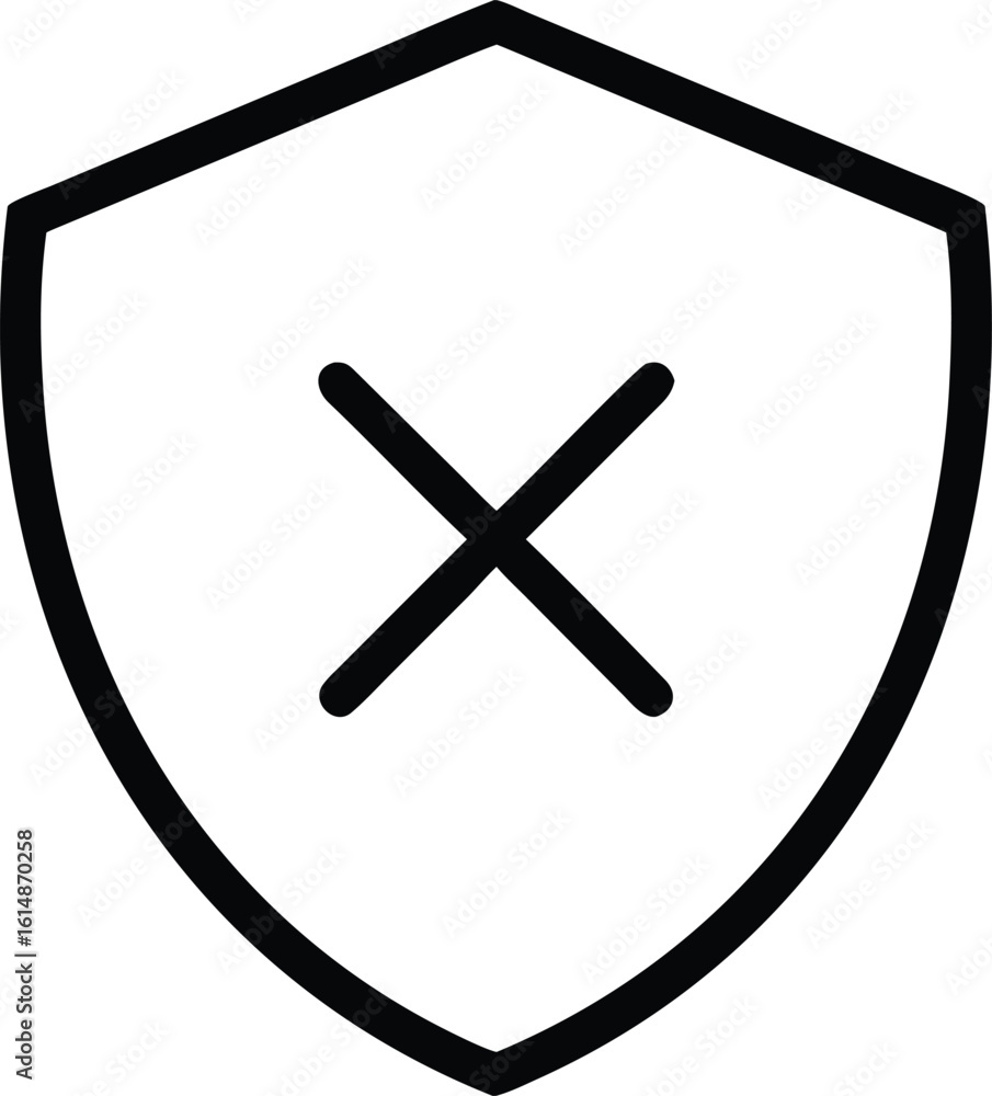 Fototapeta premium Black shield with cross icon on white background protection