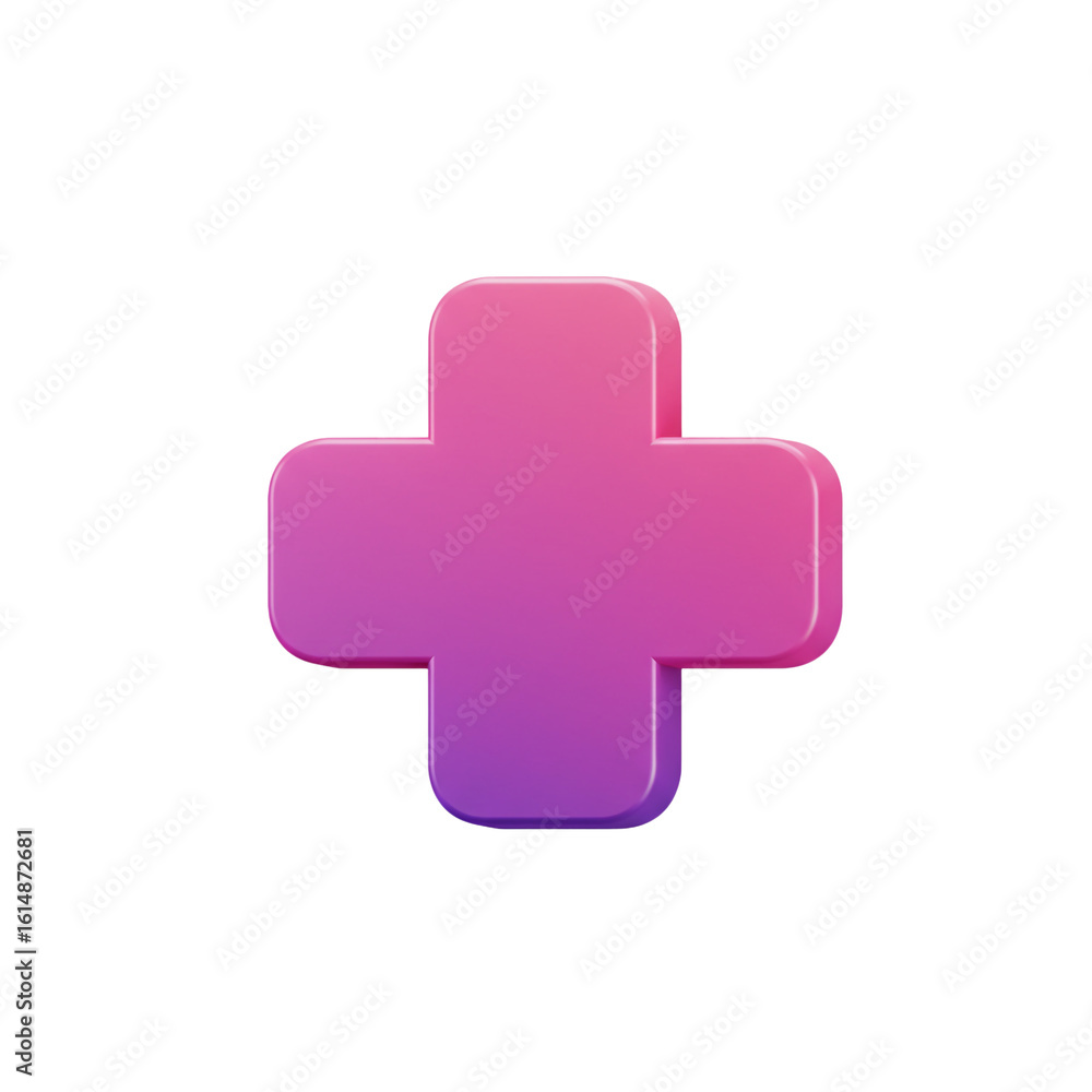 Fototapeta premium A vibrant gradient cross symbol represents addition or healthcare in a modern and visually appealing rendered illustration.