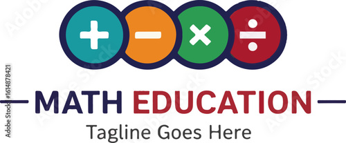 A modern and colorful logo for "Math Education," featuring the four basic arithmetic symbols. This graphic is perfect for branding a tutoring service, an educational app, a learning center, 