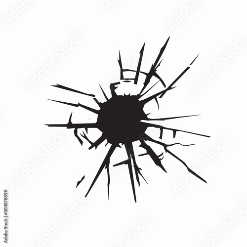 Shattered Impact: A stark graphic illustrating the aftermath of a forceful impact, where cracks radiate from a central point, evoking a sense of destruction.