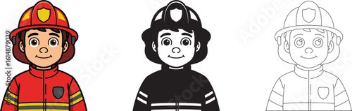 Firefighter icons set. Fire truck, rescue, helmet, emergency vector illustration