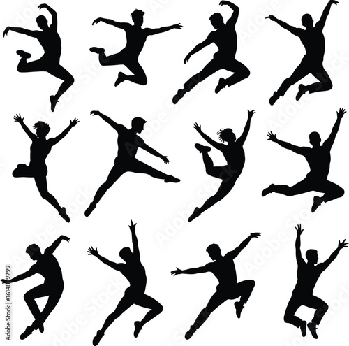 Dancers leaping dynamic poses jumping ballet