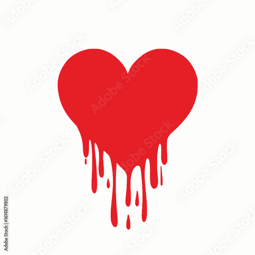 Dripping Heart: A bold red heart, symbol of love, showing liquid dripping at the bottom symbolizing the emotional complexity.